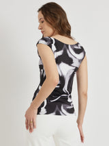 Women's Black Party Printed Regular Fit Sleeveless Top