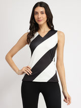 Women's Black Casual Striped Regular Fit Sleeveless Top