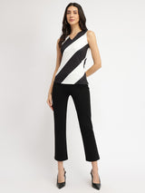 Women's Black Casual Striped Regular Fit Sleeveless Top