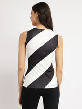 Women's Black Casual Striped Regular Fit Sleeveless Top