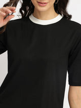 Women's Black Casual Solid Half Sleeves Tshirt