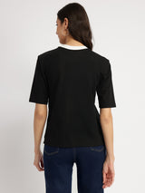 Women's Black Casual Solid Half Sleeves Tshirt
