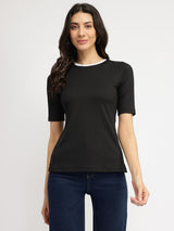 Women's Black Work Solid Half Sleeves Tshirt