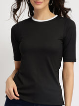Women's Black Work Solid Half Sleeves Tshirt