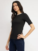 Women's Black Work Solid Half Sleeves Tshirt