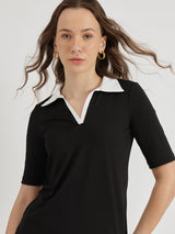 Women's Black Casual Solid Half Sleeves Tshirt