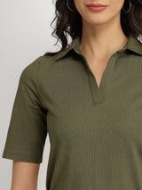 Women's Green Casual Solid Half Sleeves Tshirt