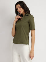 Women's Green Casual Solid Half Sleeves Tshirt