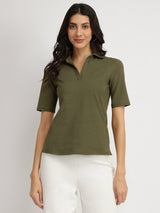 Women's Green Casual Solid Half Sleeves Tshirt