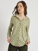 Women's Green Casual Printed Regular Fit Full Sleeves Shirt