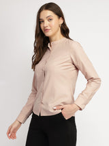 Women's Pink Casual Solid Regular Fit Full Sleeves Shirt