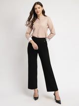 Women's Pink Casual Solid Regular Fit Full Sleeves Shirt