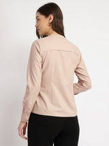 Women's Pink Casual Solid Regular Fit Full Sleeves Shirt