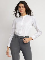 Women's White Casual Solid Regular Fit Full Sleeves Shirt