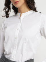 Women's White Casual Solid Regular Fit Full Sleeves Shirt