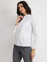 Women's White Casual Solid Regular Fit Full Sleeves Shirt