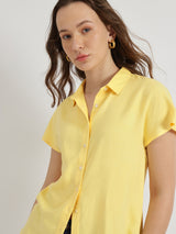 Women's Yellow Casual Solid Regular Fit Sleeveless Shirt