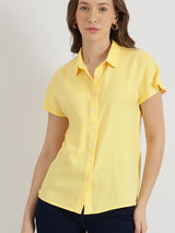 Women's Yellow Casual Solid Regular Fit Sleeveless Shirt