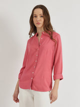 Women's Pink Casual Solid Regular Fit Three Quarter Sleeves Shirt
