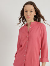 Women's Pink Casual Solid Regular Fit Three Quarter Sleeves Shirt