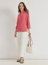 Women's Pink Casual Solid Regular Fit Three Quarter Sleeves Shirt