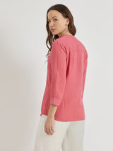 Women's Pink Casual Solid Regular Fit Three Quarter Sleeves Shirt
