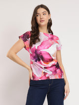 Women's White Casual Printed Regular Fit Half Sleeves Top