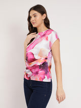 Women's White Casual Printed Regular Fit Half Sleeves Top