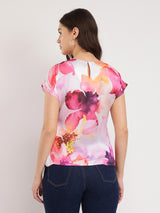 Women's White Casual Printed Regular Fit Half Sleeves Top