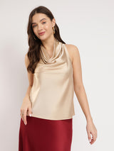 Women's Beige Work Solid Regular Fit Sleeveless Top