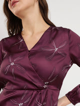 Women's Purple Casual Printed Regular Fit Full Sleeves Top