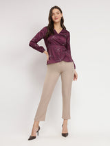 Women's Purple Casual Printed Regular Fit Full Sleeves Top