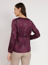 Women's Purple Casual Printed Regular Fit Full Sleeves Top