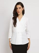 Women's White Casual Solid Regular Fit Three Quarter Sleeves Top
