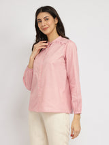 Women's Pink Casual Solid Regular Fit Full Sleeves Top