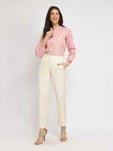Women's Pink Casual Solid Regular Fit Full Sleeves Top