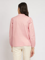 Women's Pink Casual Solid Regular Fit Full Sleeves Top