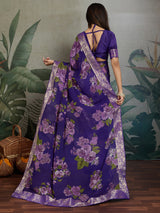 Women's Georgette Purple Embellished Designer Saree with Blouse Piece