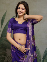 Women's Georgette Purple Embellished Designer Saree with Blouse Piece
