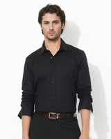Men's Black Casual Regular Fit Solid Full Sleeves Shirt