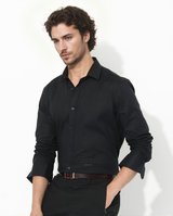 Men's Black Casual Regular Fit Solid Full Sleeves Shirt