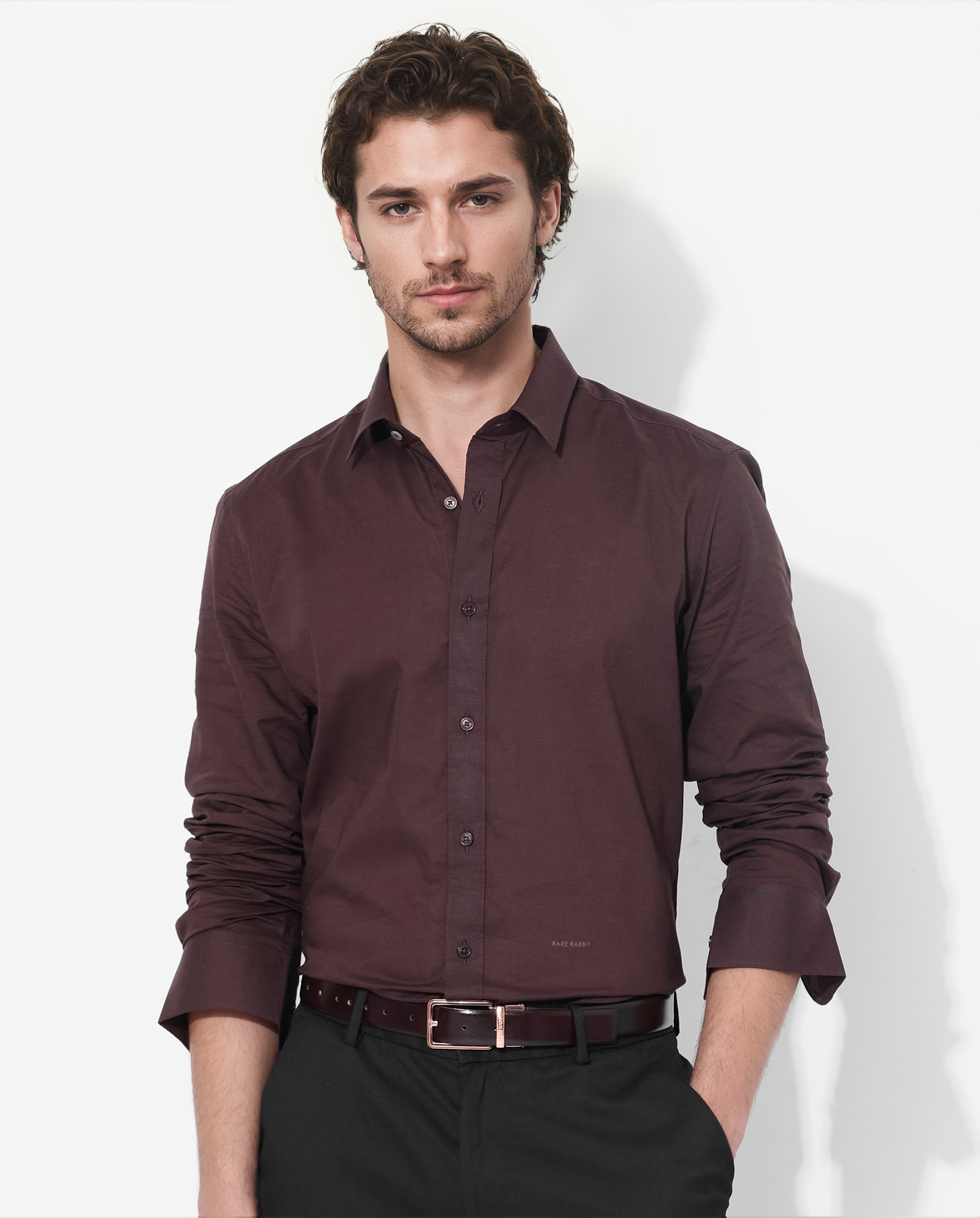 Men's Brown Casual Regular Fit Solid Full Sleeves Shirt
