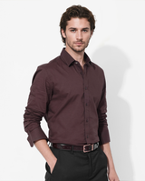 Men's Brown Casual Regular Fit Solid Full Sleeves Shirt