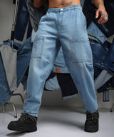 Men's Light Blue Carrot-Fit Utility Denim Jeans