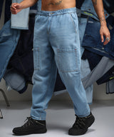Men's Light Blue Carrot-Fit Utility Denim Jeans