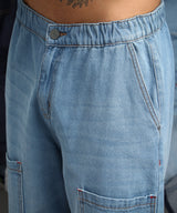 Men's Light Blue Carrot-Fit Utility Denim Jeans