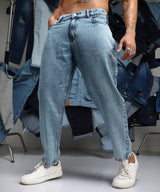 Men's Indigo Blue Acid-Wash Straight-Fit Denim Jeans