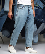 Men's Indigo Blue Acid-Wash Straight-Fit Denim Jeans