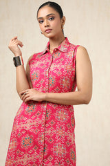 Women's Fuchsia Rayon Foil Print Co-ords Set With Sequins