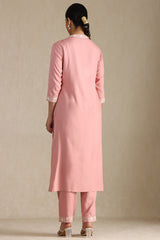 Women's Peach Rayon Embroidered Kurta Set With Thread Work